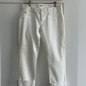 Hudson White Cropped Jeans With Cuffs